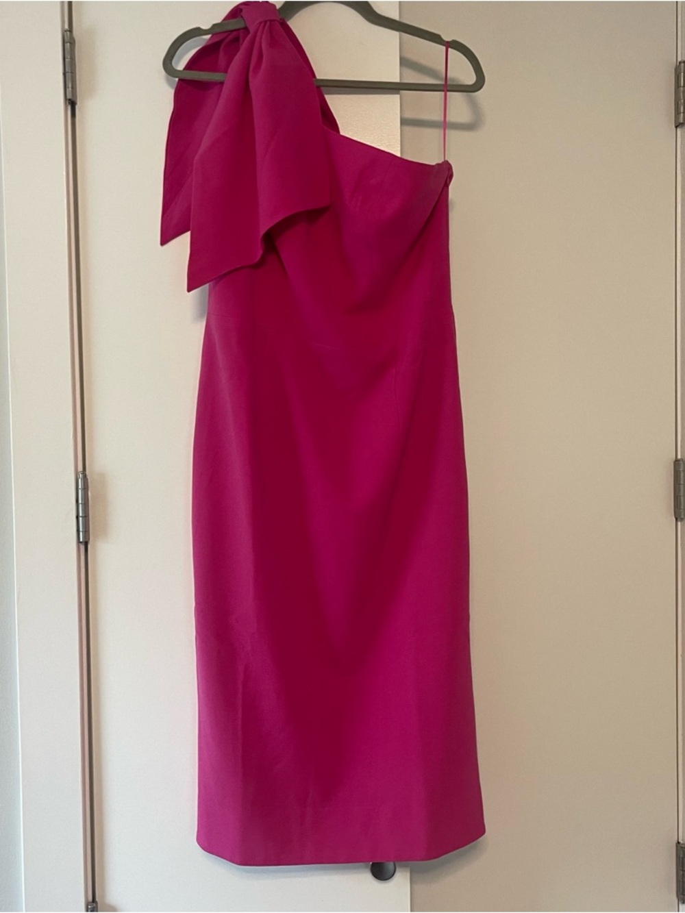 Dress the Population Hot Pink Evening Dress with Shoulder Detail